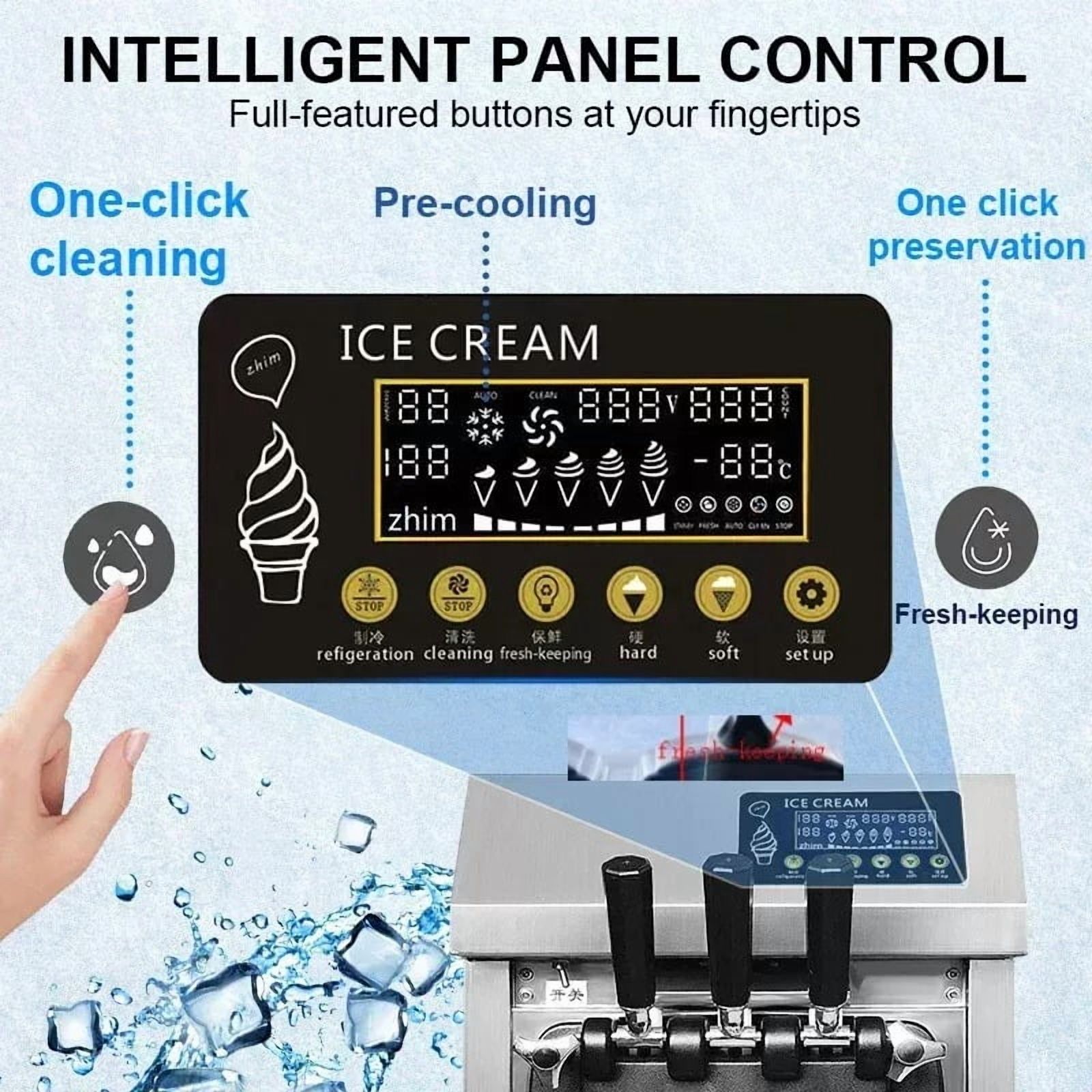 SHENGJINSH Pre-cooled Commercial Ice Cream Machine, 3 Flavors Countertop Soft Serve Ice Cream Maker