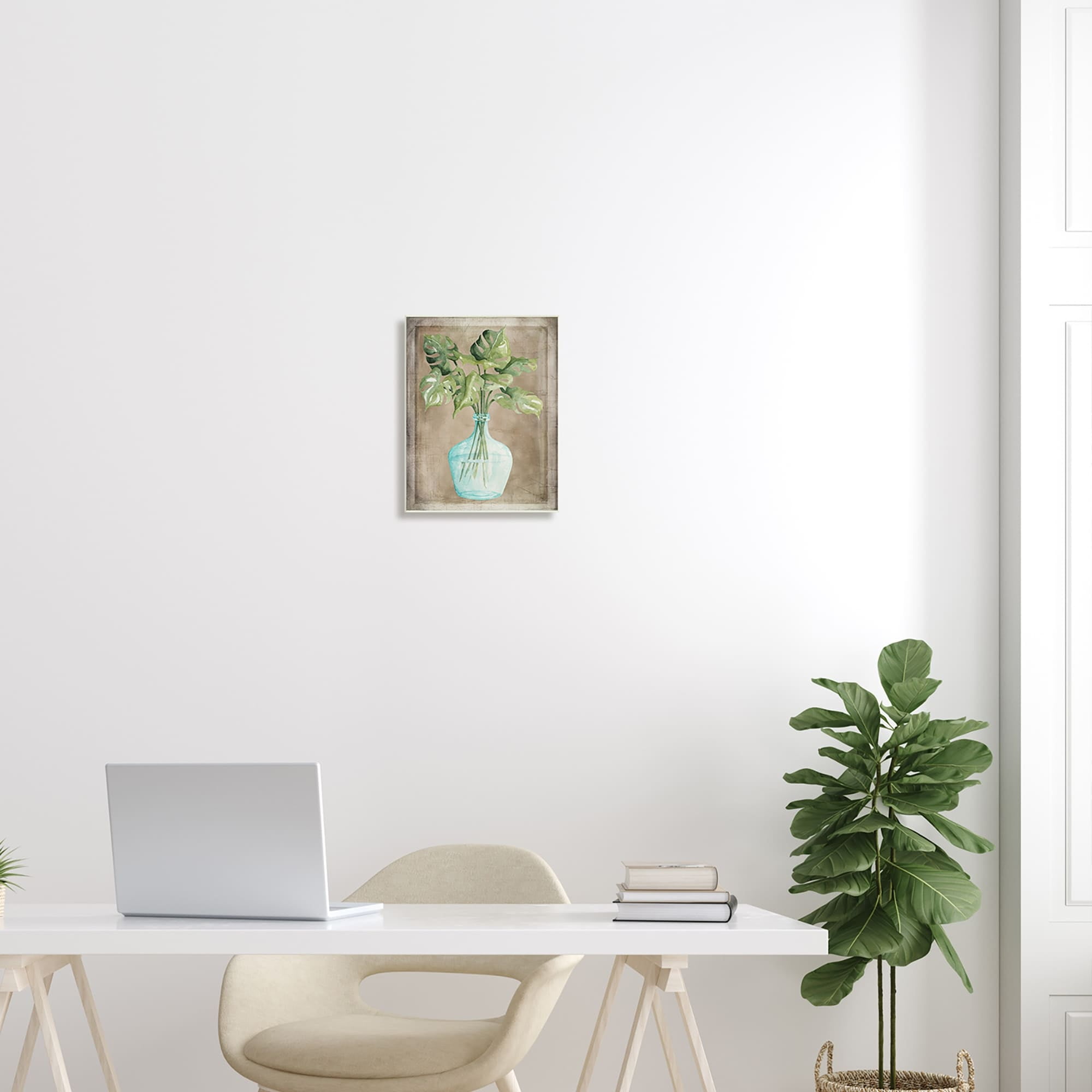 Stupell Industries Monstera Leaves Glass Vase Potted House Plant Painting Unframed Art Print Wall Art, Design by Cindy Jacobs