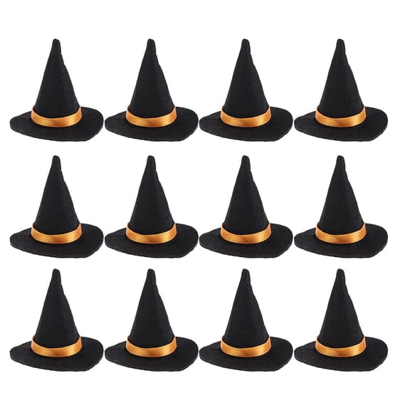 12pcs Mini Felt Witch Hats Handmade Wine Bottle Decor for Halloween Party Favors DIY Hair Accessories Crafts