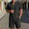thumbnail image 2 of JAJAHO Mens Linen Shirt And Shorts Set Summer Short Sleeve Casual Breathable Comfortable Solid Color V Neck Shirts For Business Travel 2 Piece Trendy Outfit, 2 of 5