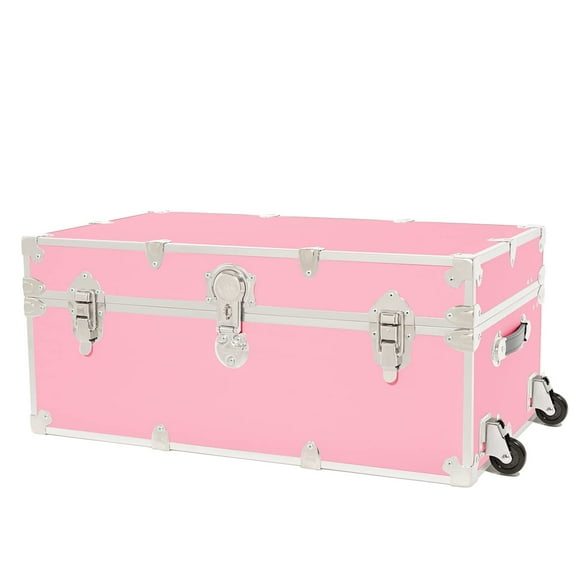 Rhino Trunk & Case XL Leather Embossed Vinyl Trunk with Removable Wheels, Summer Camp, College, Storage 34"x20"x15" (Pink)