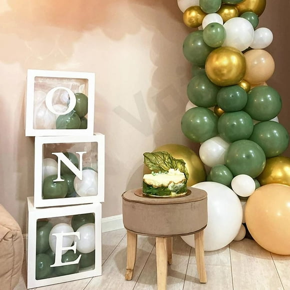Balloon Boxes for 1st Birthday Decorations 3 Pcs Balloon-Boxes with Letters ONE, Acrylic Balloons Boxes for Baby First Birthday, Baby Shower Gender Reveal, Photo Shoot Prop or Backdrop