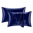 thumbnail image 3 of 2Pcs Imitation Satin Pillowcases, Solid‑Color Imitation Silk Pillow Covers, Zippered Smooth Pillow Shells for Bedroom Bedding, Navy 51*76cm, 3 of 6