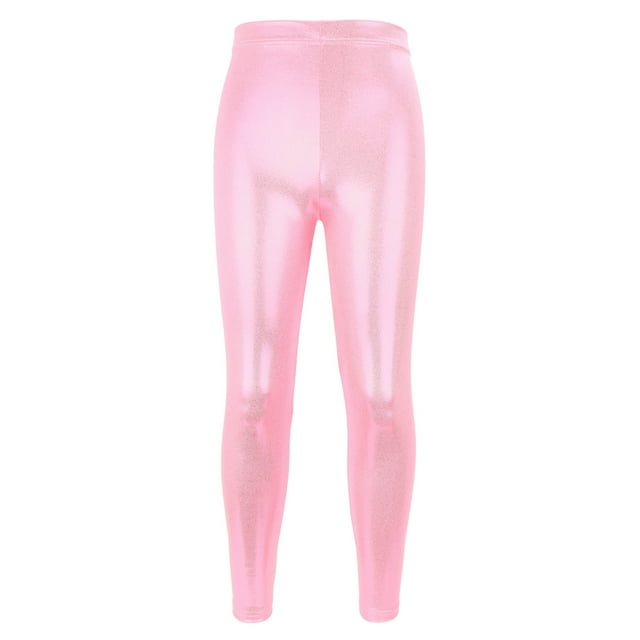 QIPOPIQ Little Girls' Metallic Color Shiny Stretch Leggings Clearance