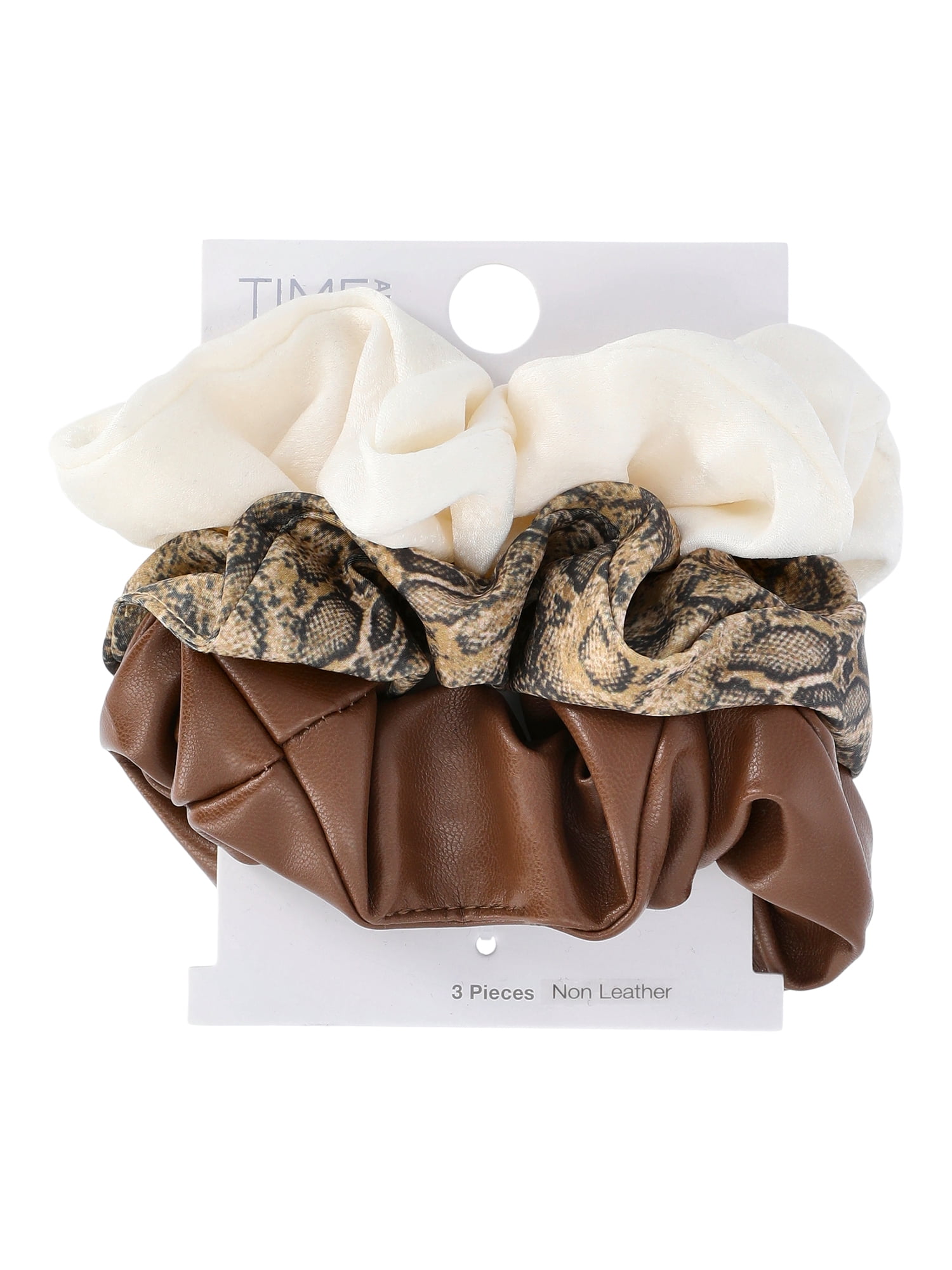 Time and Tru Women's Medium Scrunchy Hair Tie, 3-Pack, Tan