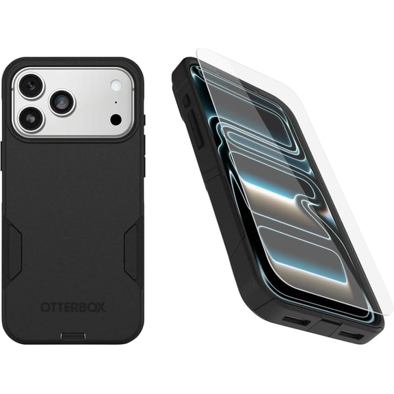 OtterBox iPhone 17 Pro Max (Only) Bundle: Commuter Series MagSafe Case & Screen Protector - Black - Built-in magnets - Thin & Protective - with Port Protection - Non-Retail Packaging