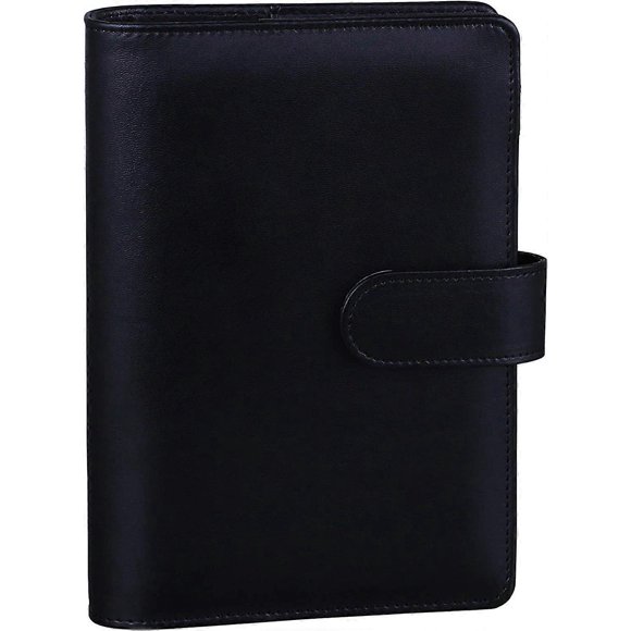 A6 PU Leather Notebook Binder Refillable 6 Ring Budget Binder for A6 Filler Paper, Loose Leaf Personal Planner Binder Cover with Magnetic Buckle Closu