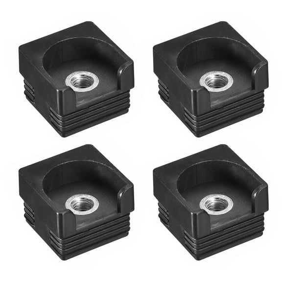 4Pack Inserts for Square Tubes with M10 Thread, for 1.57"x1.57" OD Square Tube, Black Plastic Plug Caster Insert Chair