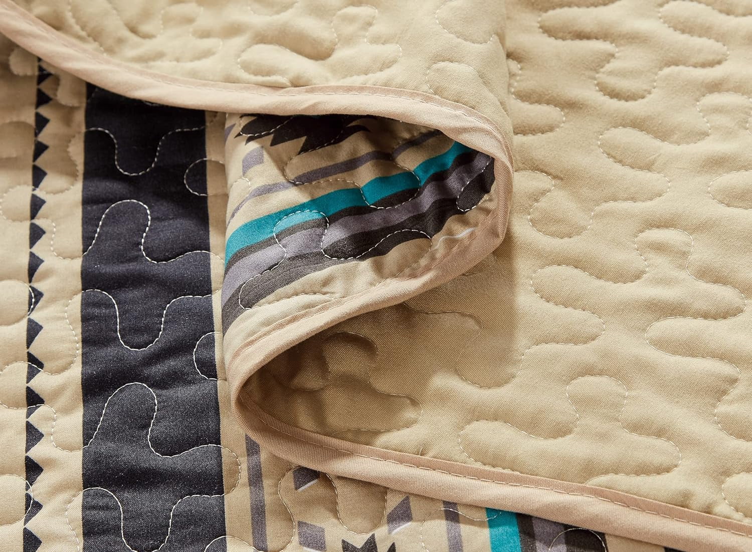 Chezmoi Collection Prescott 3-Piece Southwestern Multi-Color Teal Quilt Bedspread Set, Queen