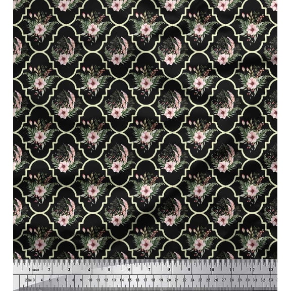 Soimoi Black Rayon Fabric Floral Damask Decor Fabric Printed Yard 42 Inch Wide