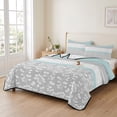 thumbnail image 2 of Twin XL Quilt Set 68''x98'', Aqua Grey Lightweight Bedspread Coverlet Set with 2 Pillow Shams, Chic Garden Floral Stripe Embroidery Design Breathable All Season Quilt Bedding for Dorm/Guest Room, 2 of 9