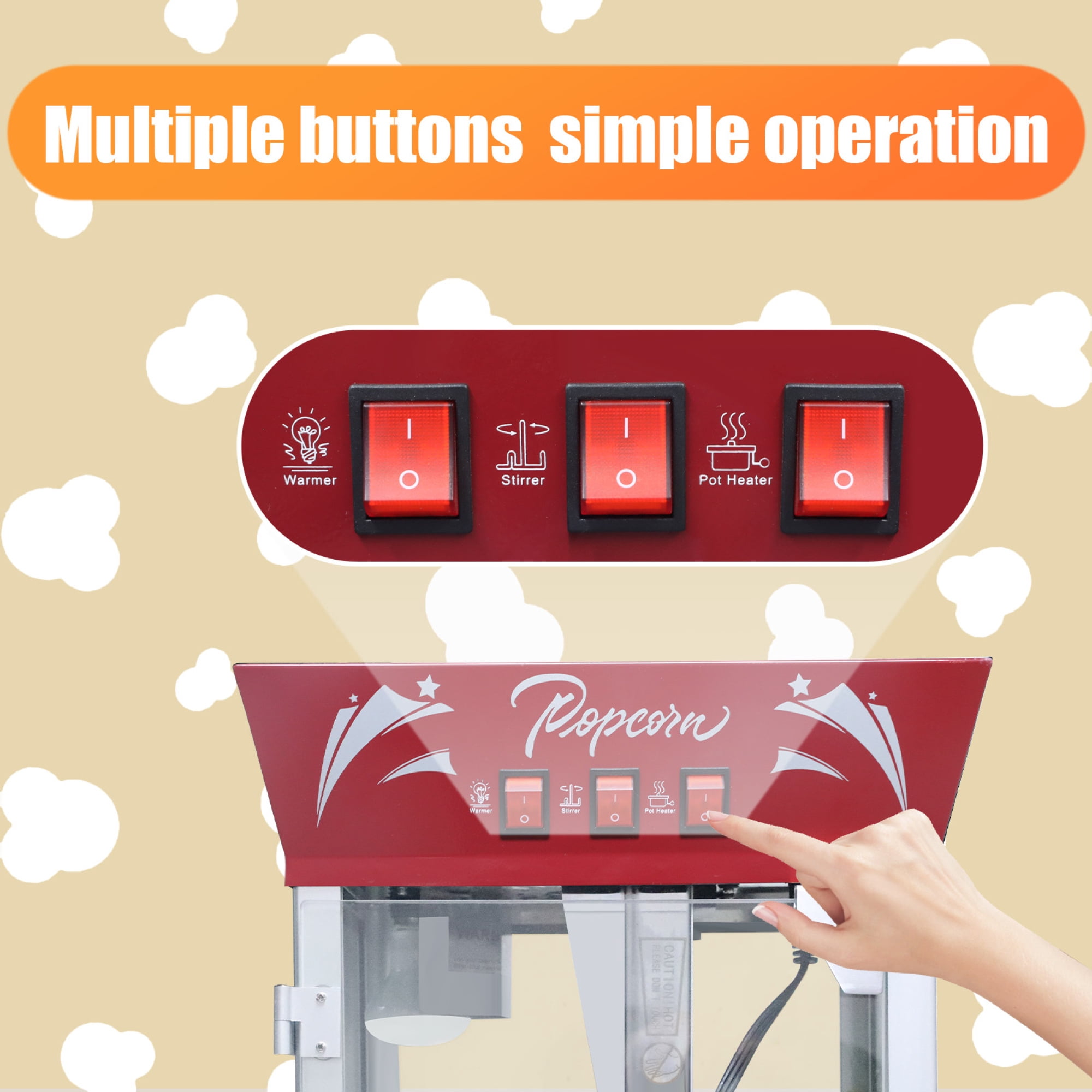 Leumius Commercial Popcorn Machine, 12 Ounce Kettle Stainless Steel Popcorn Maker with Tempered Glass, Warming Deck, 850W Countertop Popcorn Popper for Parties, Events, Home Theater Red