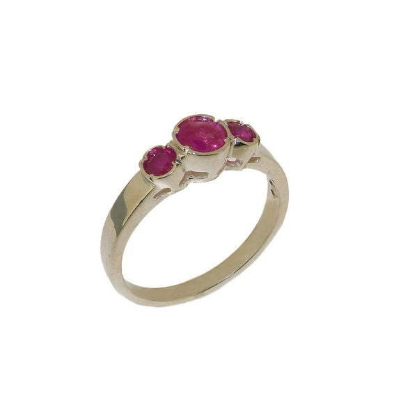 LBG British Made 925 Sterling Silver Natural Ruby Womens Trilogy Ring - 33 size options
