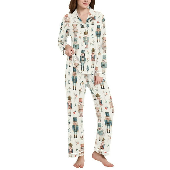 joogoo Pajamas Set for Women Nutcracker Soldiers Christmas Long Sleeve Pjs Loungewear L