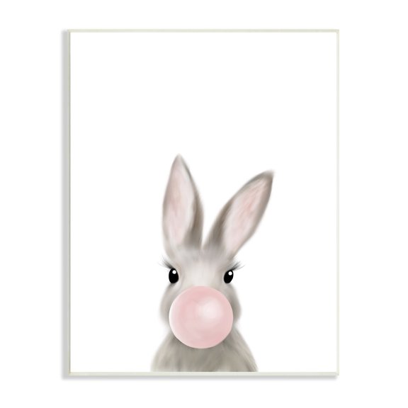 Stupell Industries Bunny with Pink Bubble Gum Forest Animal Wall Plaque, 13 x 19, Design by Leah Straatsma