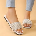 thumbnail image 2 of GERsome Women's Rhinestone Flat Sandals Slip on Open Toe Slide Sandals, 2 of 6