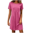 thumbnail image 2 of Noric Women's Summer Casual Short Sleeve Dress Solid Color Crew Neck Pleated Beach Vacation T-Shirt Dresses, 2 of 7