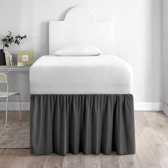 Luxury Ruffled College Dorm Bedskirt - 100% Brushed Microfiber - Bedskirt for College Beds - Twin XL Size - 25" Drop - Dark Gray Solid.