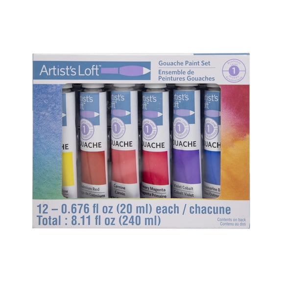 12 Color Gouache Paint Set by Artist's Loft - Water-Based - Fast-Drying - Opaque Paint for Paper - Cardboard & Canvas - 6 Pack