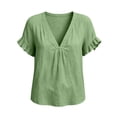 thumbnail image 7 of Women's Casual Linen V-Neck Short Sleeve Solid Color Blouse Top, 7 of 7