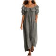 thumbnail image 5 of Karymi Easter Dresses for Women Off Shoulder Ruffle Maxi Dress, Front Tie V Neck Puff Short Sleeve Loose Flowy Casual Vacation Sundress With Side Pockets Wedding Guest Dresses for Women, 5 of 6