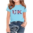 thumbnail image 1 of Chemisier à Manches Courtes à Col Rond Imprimé Drapeau Britannique pour Enfants, Tissu en Polyester, Tenue Décontractée pour l'École, Coupe Douce et Confortable, Haut Estival et Printanier Respirant, Lavable à la Machine, 1 of 5
