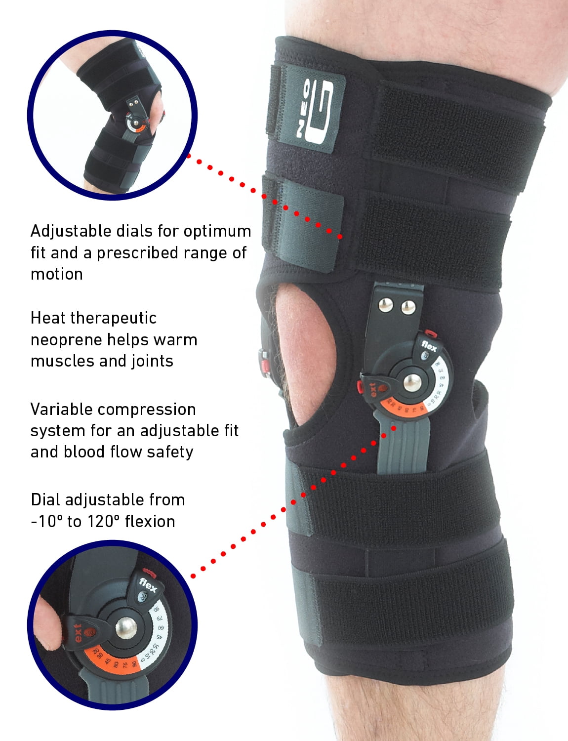Neo G Adjusta Fit Hinged Knee Brace for Women and Men - Knee Support Open Patella for Pain Relief, Meniscus Tear, Arthritis, Rehabilitation, ACL, Strains - Adjustable Compression - One Size