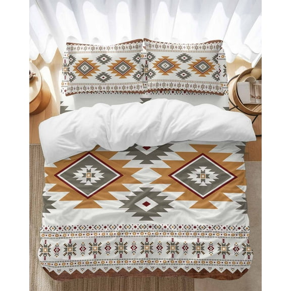 Vintage Southwest Bedding Duvet Cover Set King Size 4 Pieces Orange Boho Geometric Tribal Style Bedding Set with Zipper Closure, 1 Comforter Cover 92x106 Inches 1 Flat Sheet & 2 Pillow Cases