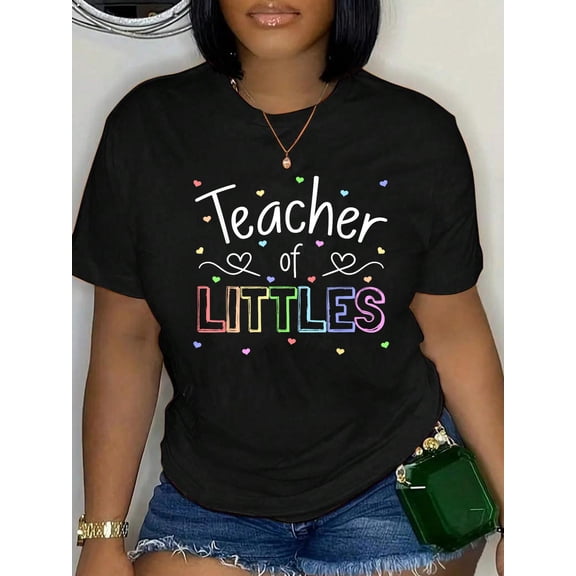 100% Cotton Teacher of Littles Daycare Pre-k Kindergarten Teacher T-Shirt Women's Men's Graphic Tee Casual Tops