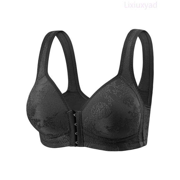 Lixiuxyad Women's Front Closure Floral Lace Bra Comfortable Support Underwire T Shirt Bralette Soft Wireless Everyday Wear,Bras for Women Black 36