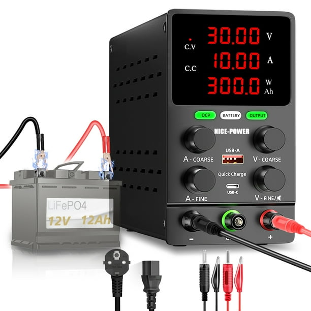 Fuente de alimentación 30 V 5 A variable con botón de ajuste de voltaje y corriente Botón de salida Puerto USB