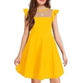 thumbnail image 1 of Girls Dress Summer Ruffle Sleeve Mesh Casual Party Dresses with Pockets for Kids, 1 of 18
