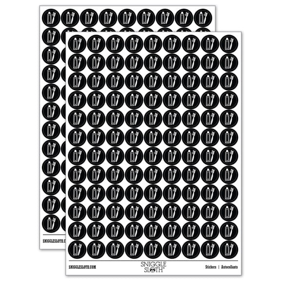 Toothbrush and Toothpaste Dentist 200  Round Stickers - Black - Gloss Finish - 0.50" Size