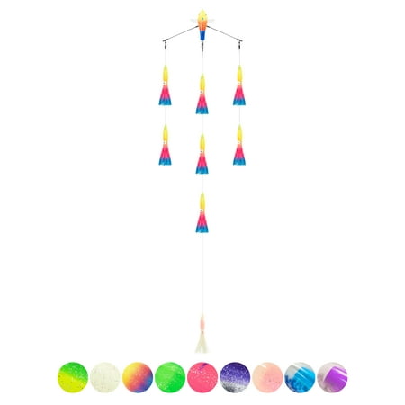 BLUEWING 18 Upgraded Fishing Spreader Bar Splasher Offshore Trolling Spreader Bar with 9 Bulb Squids and 316 Stainless Steel Rod for Wahoo Tuna Marlin Mahi Mahi Rainbow