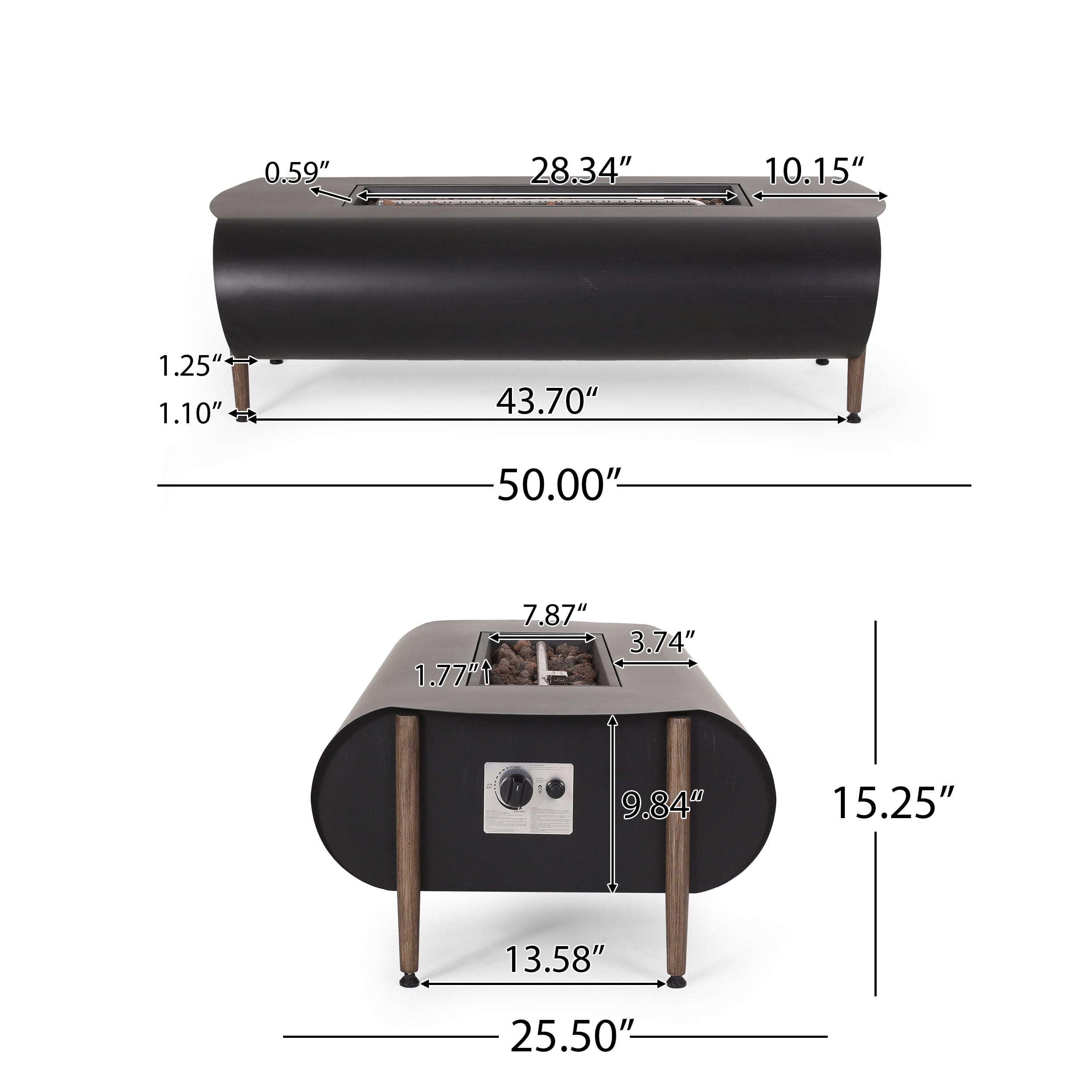 Jesse Resin Outdoor 50,000 BTU Rectangular Fire Pit (No Tank Holder), Dark Gray and Wood Pattern