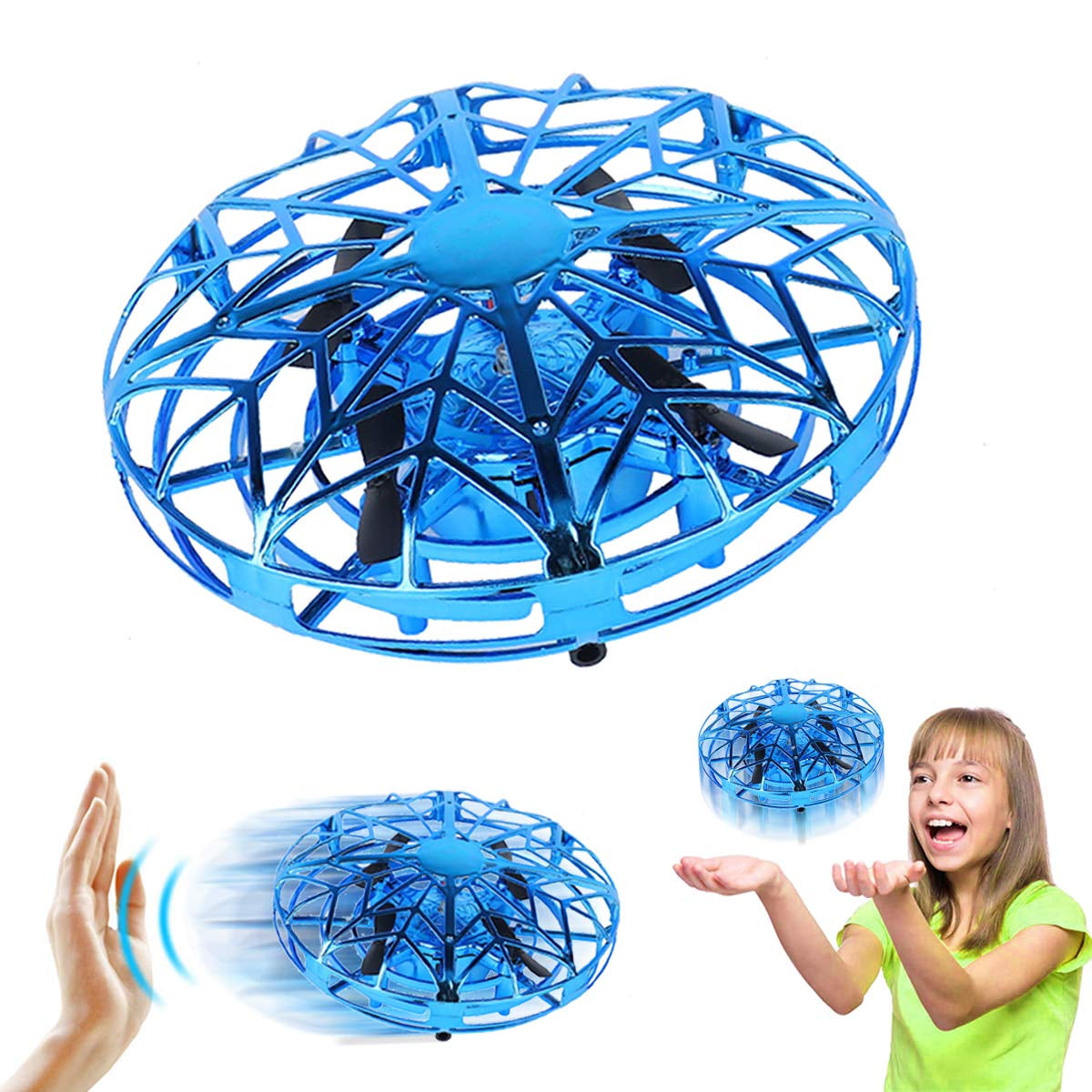 Orange Infrared Induction Flying Toys with LED Lights Xmas Gifts for Boys Girls Adults Indoor Outdoor Ball Toys Kids Toys Hand Gesture Controlled Helicopter Quadcopter UFO Mini Drone 