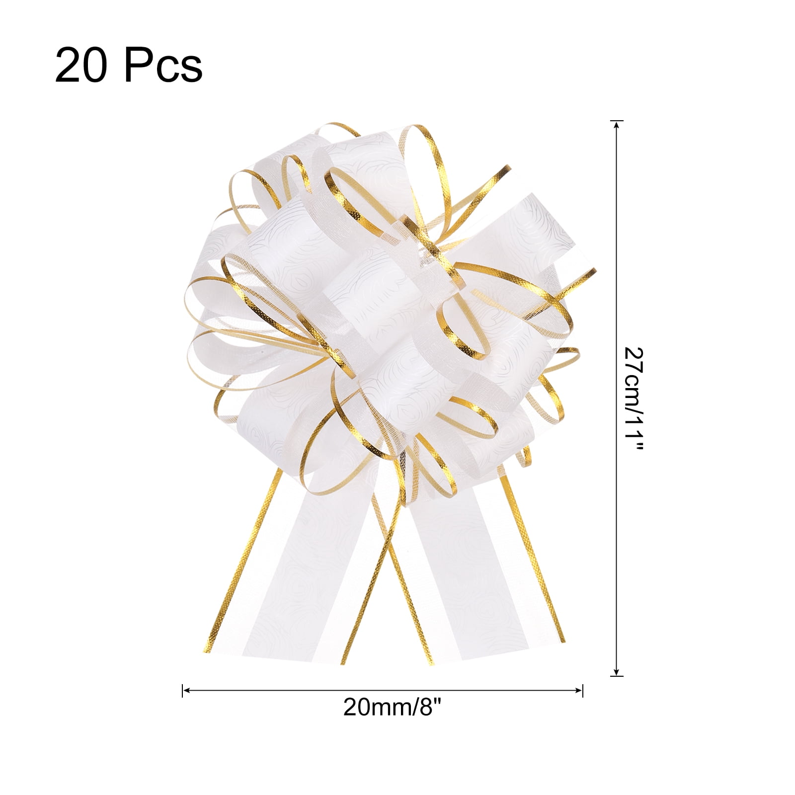 20pcs 8 Inch Large Pull Bow Gift Wrapping Bows Ribbon Organza White for Wedding Present Party