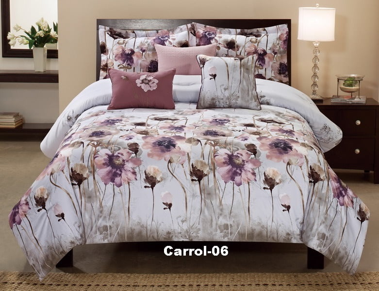 Unique Home Carrol Purple Floral Comforter 6 Piece Bed Set Ruffled