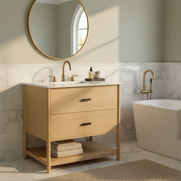 Safavieh Couture Jaylessa 36" Single Sink Bathroom Vanity, Natural/White
