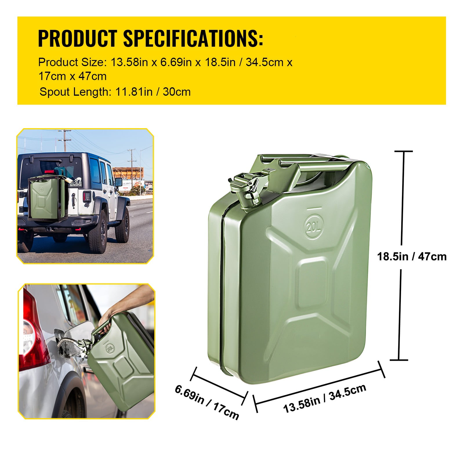 VEVOR, 5.3 Gallon Jerry Fuel Can Flexible Spout System Green