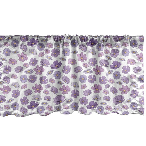 Ambesonne Floral Window Valance, Feminine Cartoonish Pattern with Petals, Curtain Valance for Kitchen Bedroom Decor with Rod Pocket, 54" X 18", Lavender Lavender Blue