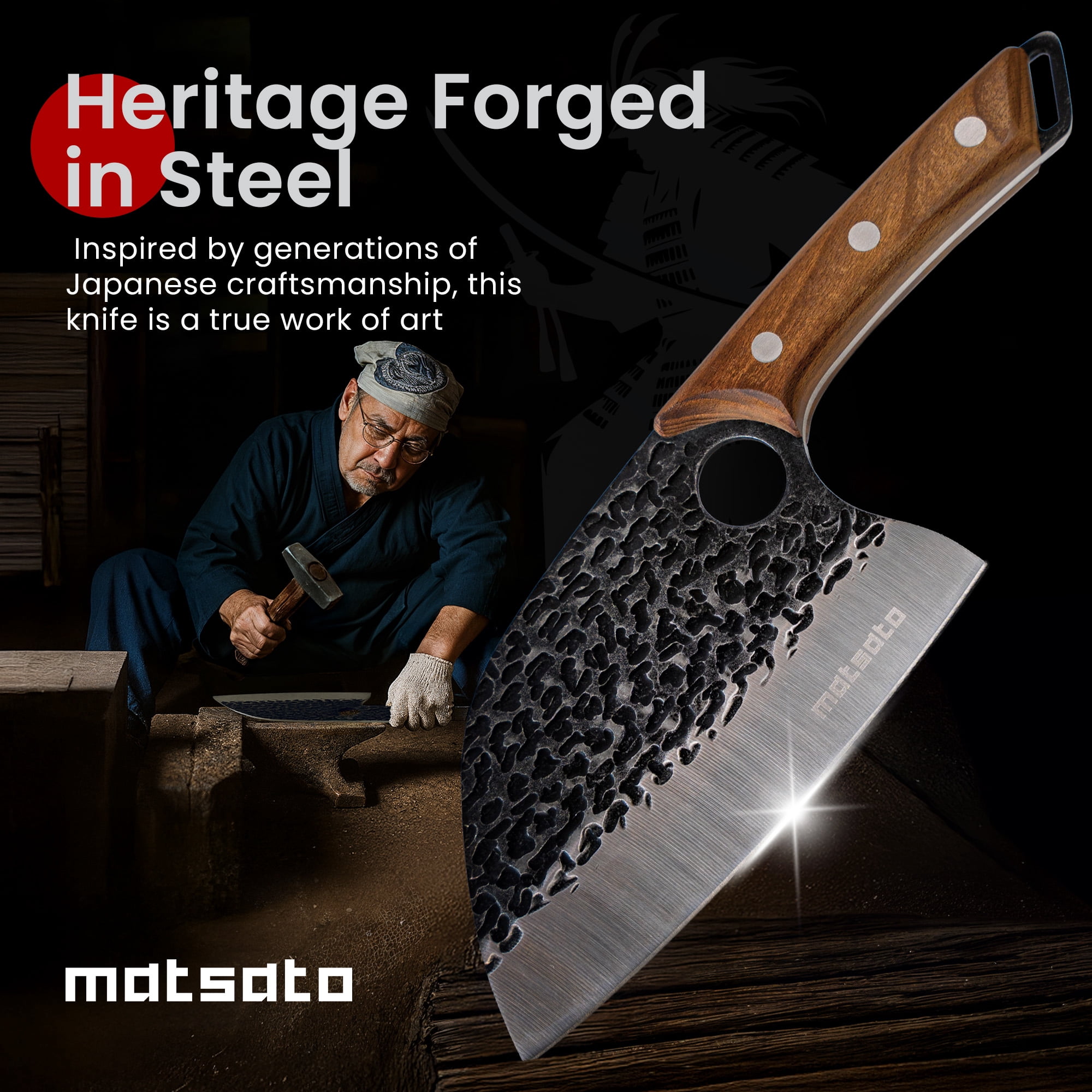 Matsato Cleaver Knife – 5.8 inch,  Japanese Steel Butcher Knife for Meat & Vegetables