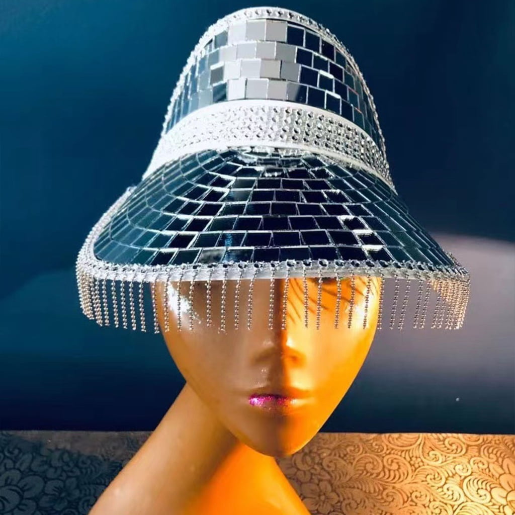 VIEGINE Glitter Mirror Disco Bucket Hat Disco Ball Hats for DJ Sequins  Bucket Hat 
