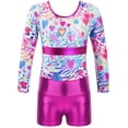 thumbnail image 4 of YiZYiF Kids Girls Gymnastics Leotard and Shorts Outfit Long Sleeve Cartoon Prints Dancewear, 4 of 7