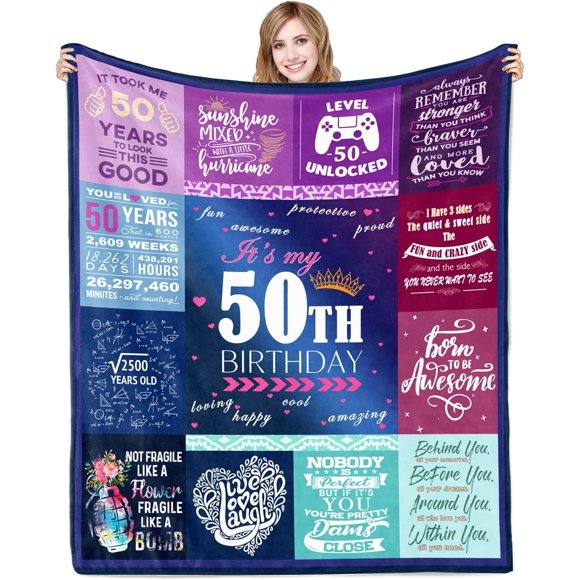 LHSHID 50st Birthday Gifts for Her Blanket Gifts for 50 Year Old Girls Female 50st Birthday Decorations for Girls 50 Year Old Birthday Gifts for Girls Soft Warm Flannel Throw Blanketsin 50x60in