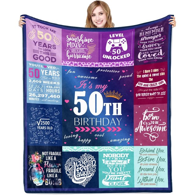 LHSHID 50st Birthday Gifts for Her Blanket Gifts for 50 Year Old Girls Female 50st Birthday Decorations for Girls 50 Year Old Birthday Gifts for Girls Soft Warm Flannel Throw Blanketsin 50x60in