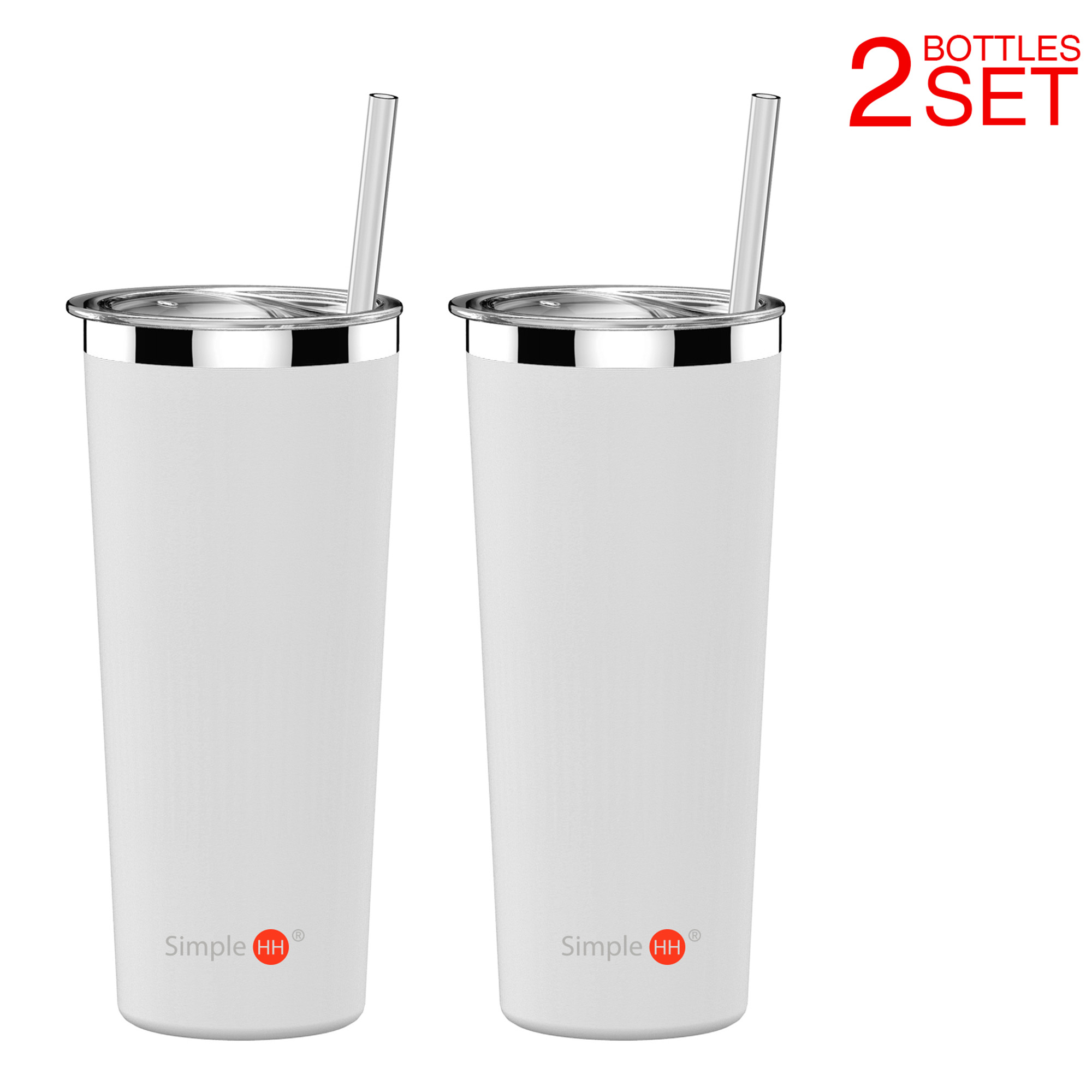 Holiday Season | 2 Pack SimpleHH Vacuum Insulated Coffee Cup | Double Walled Stainless Steel Tumbler with straw | Travel Flask Mug | No Sweating, Keeps Your Drink Hot & Cold| 22oz(650ml) | White