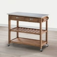 thumbnail image 3 of Benjara 2 Drawers Wooden Frame Kitchen Cart with Metal Top and Casters, Brown and Gray, 3 of 12