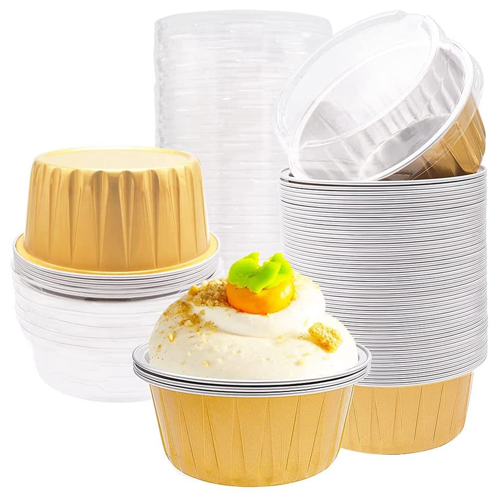 Dessert Cups with Lids,Aluminum Foil Muffin Baking Cups,Disposable Foil