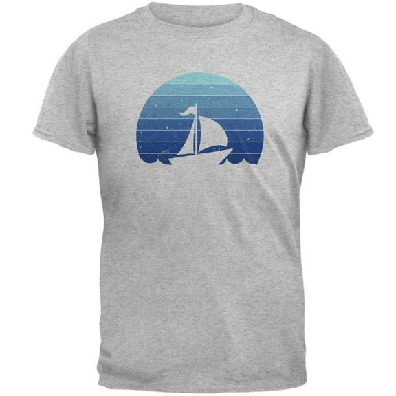 Marina Ocean Sail Boat Silhouette Retro Sunset Blue Mens T Shirt Heather 4X-LG